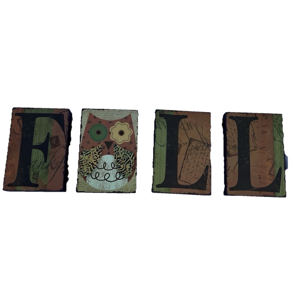 Set Of 4 Fall Wood Shelf Letters With Owl Autumn Decor Farmhouse Cottage Core
